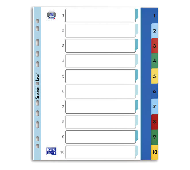 Tabbladen Oxford A4+ 11-gaats 1-10 PP kleur