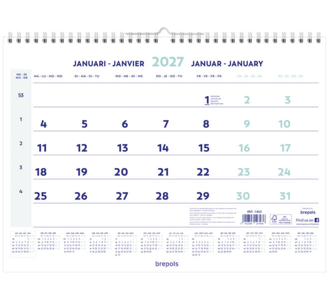 1-Maandskalender 2027 Brepols 43x31.5cm