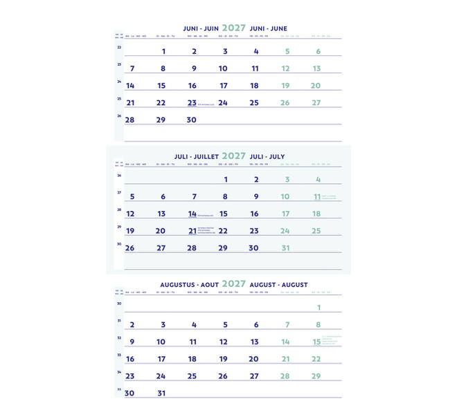 3-Maandkalender 2027 Brepols 30x43cm