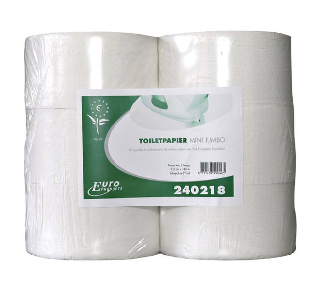 Toiletpapier Euro Products Q5 jumbo klein recycled 2-laags 180m wit 240218