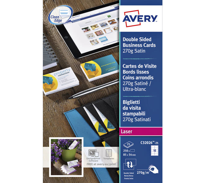 Visitekaart Avery C32026-10 2-zijdig 85x54mm 270gr 100 stuks