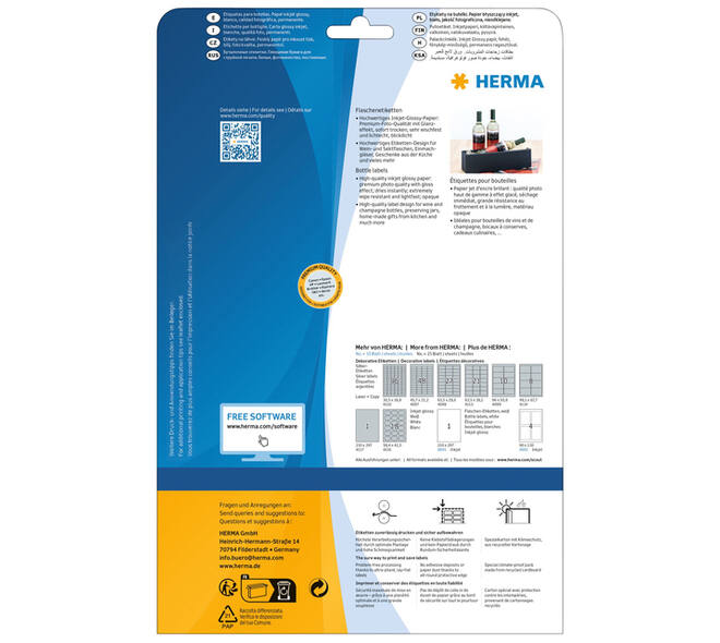 Etiket HERMA flessen 8882 90x120mm A4 glossy wit 40 stuks