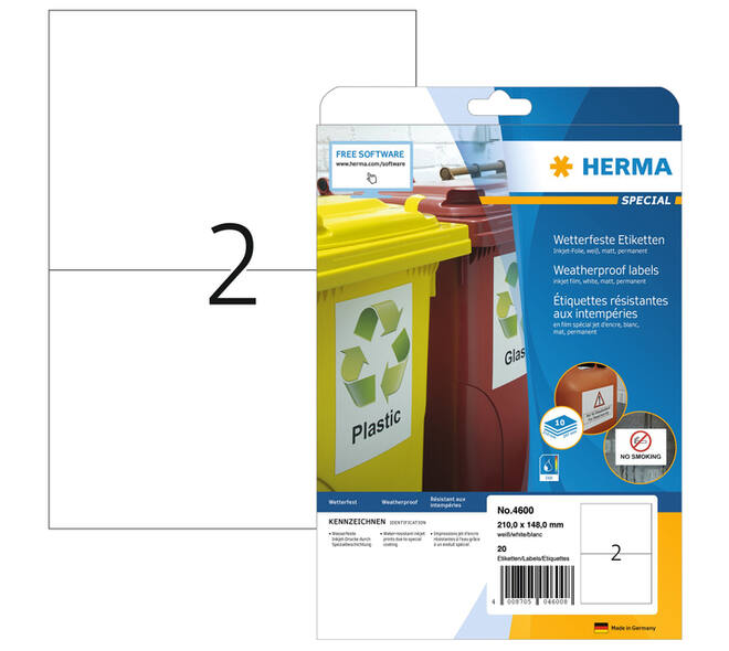 Etiket HERMA 4600 210x148mm folie wit 20 stuks