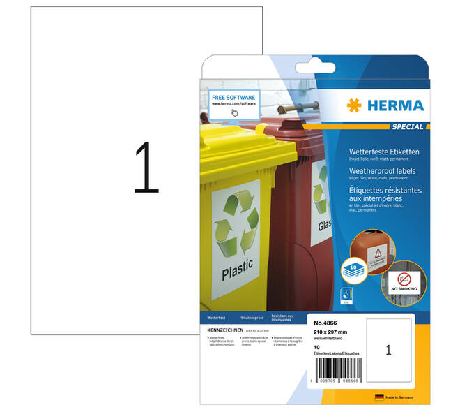 Etiket HERMA 4866 210x297mm A4 weerbestendig wit 10 stuks