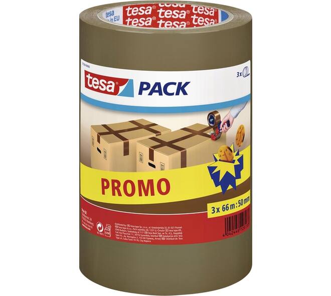 Verpakkingstape tesapack® 66mx50mm bruin promopack 3 rollen