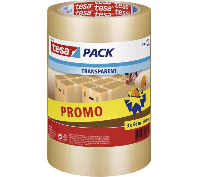 Verpakkingstape tesapack® 66mx50mm transparant promopack 3 rollen