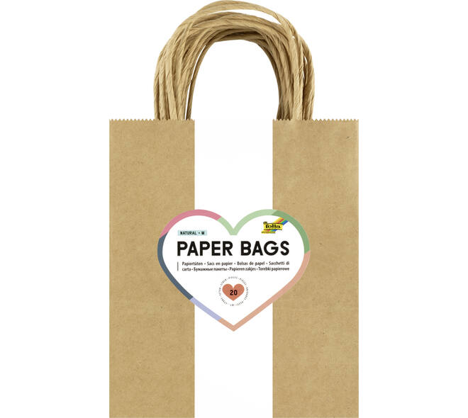 Tas met handvat Folia kraftpapier 125gr 18x21x8cm 20 stuks naturel