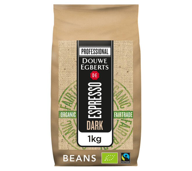 Koffie Douwe Egberts espresso bonen dark roast Organic & Fairtrade 1kg