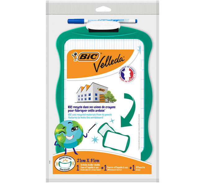 Whiteboard Bic Velleda 21x31cm inclusief stift en wisser recycle