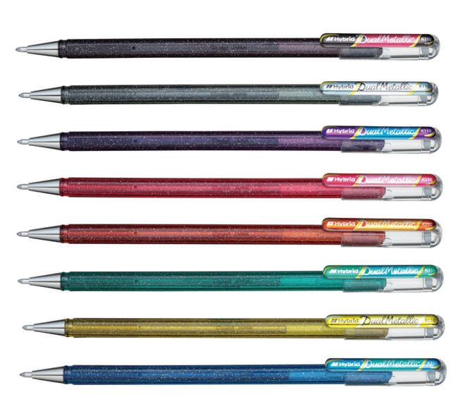 Gelschrijver Pentel K110 Dual medium metallic assorti 8 kleuren