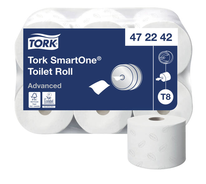 Toiletpapier Tork T8 Advanced SmartOne 2-laags 207m wit 472242