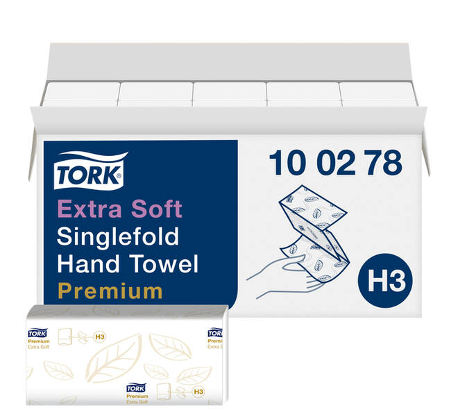 Handdoek Tork H3 Premium singlefold 2-laags 226x230mm 15x200 vel wit 100278