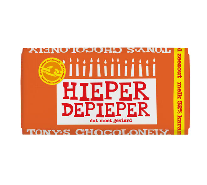 Chocolade Tony's Chocolonely melk karamel zeezout hieper de pieper reep 180gr