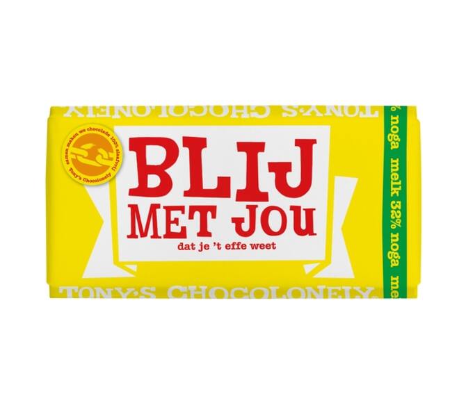 Chocolade Tony's Chocolonely melk noga blij met jou  reep 180g