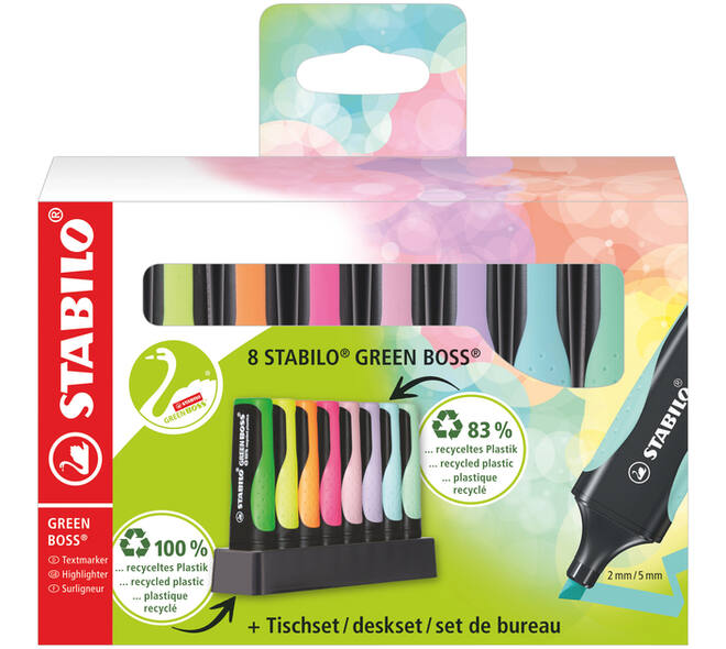 Markeerstift STABILO GREEN BOSS 6070/8 pastel assorti deskset à 8st