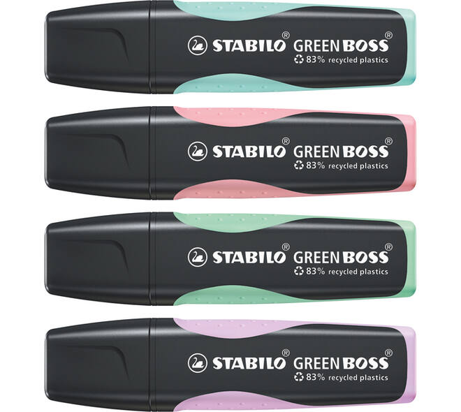 Markeerstift STABILO GREEN BOSS 6070/4 pastel assorti etui à 4 stuks