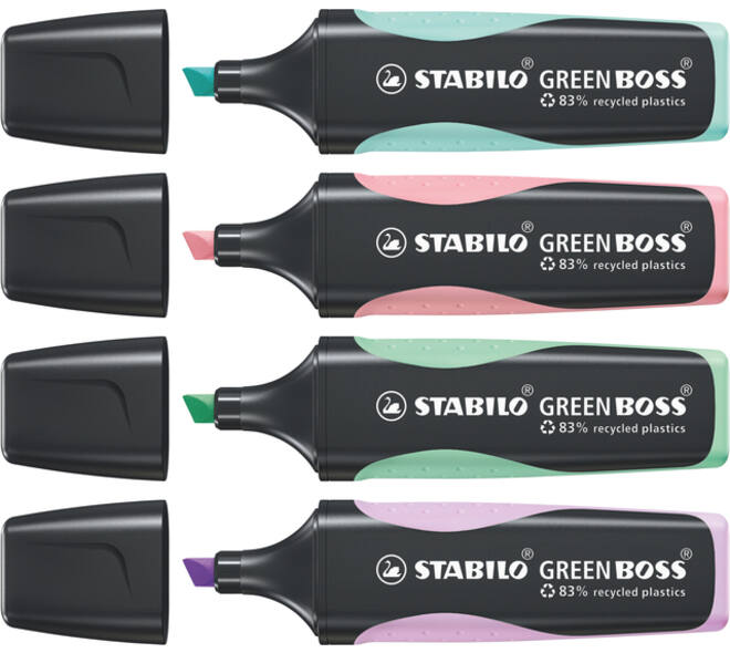 Markeerstift STABILO GREEN BOSS 6070/4 pastel assorti etui à 4 stuks