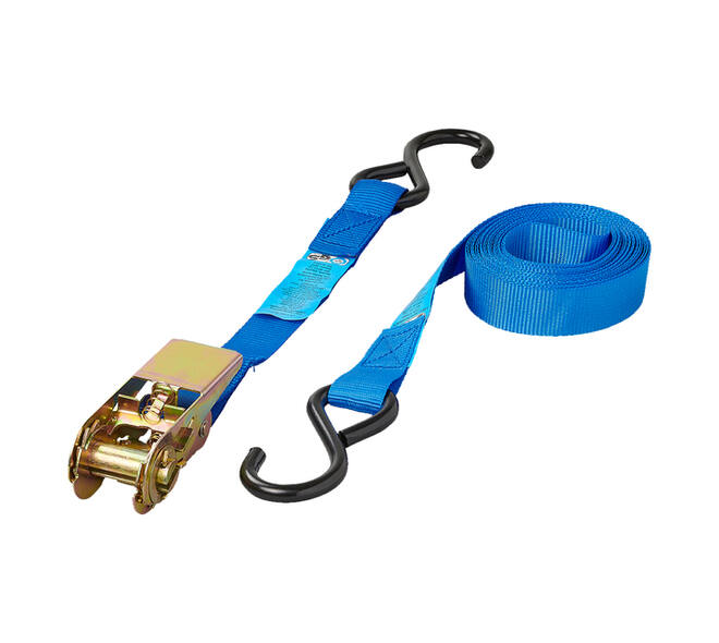 Spanband ProPlus ratel 5 meter met 2 haken blauw