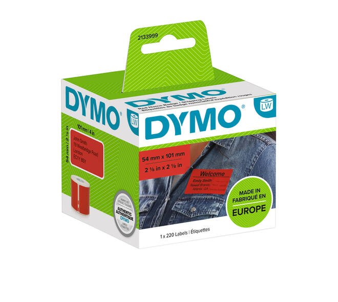 Etiket Dymo LabelWriter naamkaart 54x101mm 1 rol á 220 stuks rood