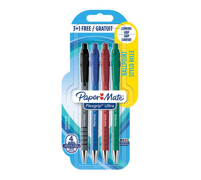 Balpen Paper Mate Flexgrip Ultra medium assorti blister 3+1 gratis
