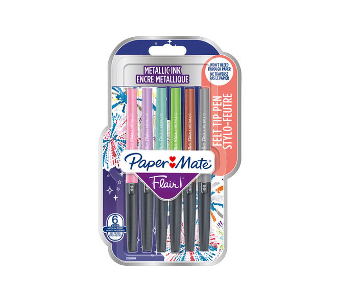 Fineliner Paper Mate Flair Metallic medium blister à 6 stuks