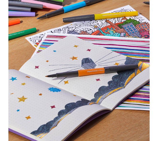 Fineliner Paper Mate Flair Metallic medium blister à 6 stuks