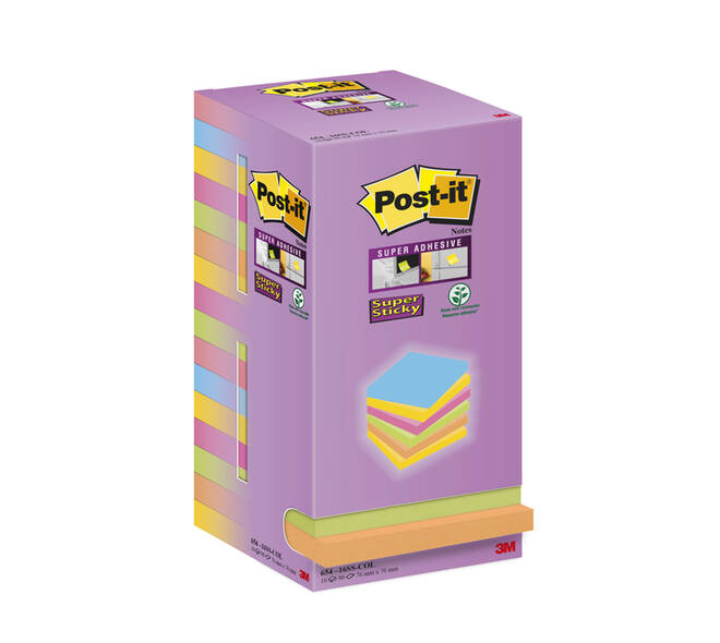 Memoblok Post-it Super Sticky 654 76x76mm color 16 stuks