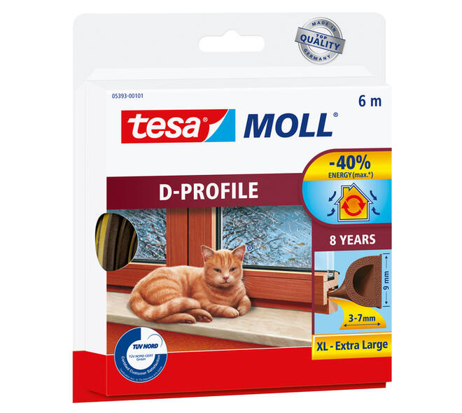 Tochtstrip tesamoll® D-profiel rubber 6mx9mm bruin