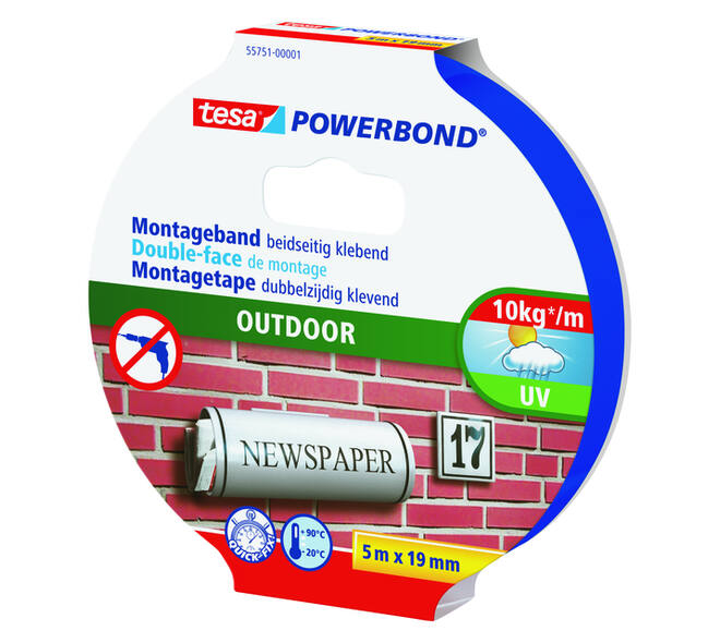 Montagetape tesa® Powerbond Outdoor dubbelzijdig 5mx19mm transparant