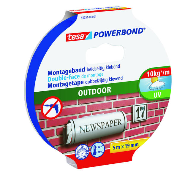 Montagetape tesa® Powerbond Outdoor dubbelzijdig 5mx19mm transparant