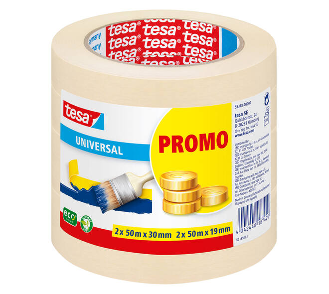 Afplaktape tesa® Economy 2x 50mx30mm, 2x 50mx19mm promopack