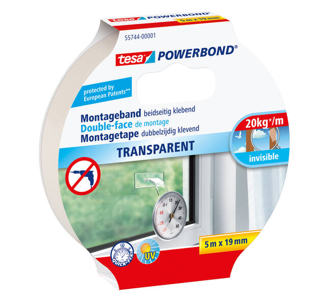 Montagetape tesa® Powerbond dubbelzijdig 5mx19mm transparant