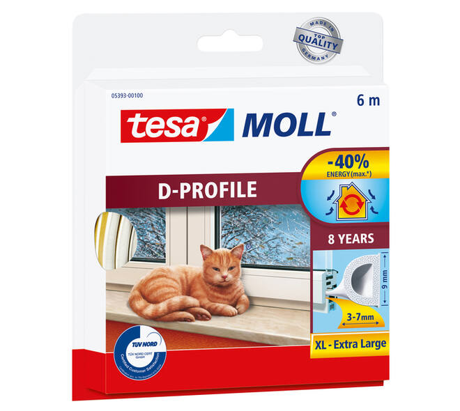 Tochtstrip tesamoll® D-profiel rubber 6mx7mm wit