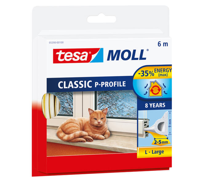 Tochtstrip Tesamoll® P-profiel rubber 6mx9mm wit