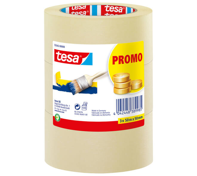 Afplaktape tesa®  Economy 50mmx50m geel 3 rollen