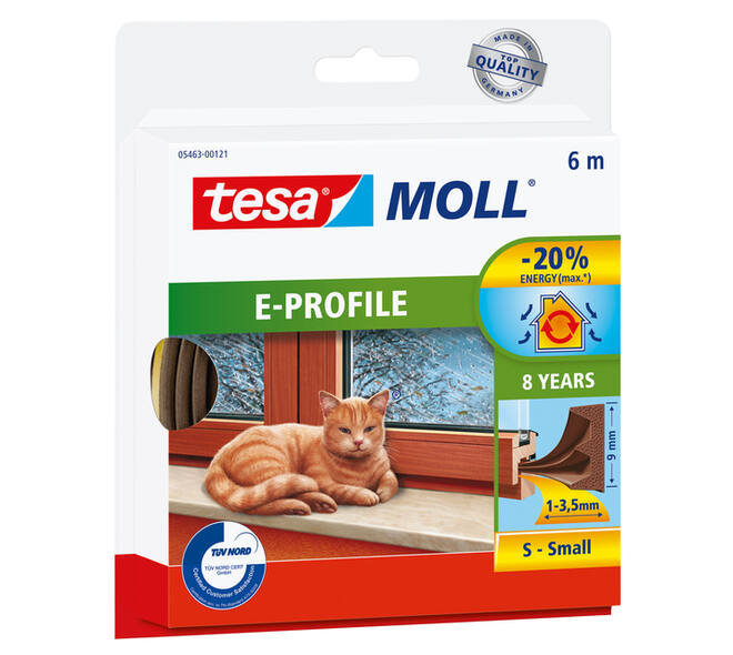 Tochtstrip tesamoll® E-profiel zelfklevend rubber 6mx9mm bruin