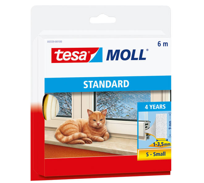 Tochtstrip tesamoll® Standard I-Profiel zelfklevend 6mx9mm wit