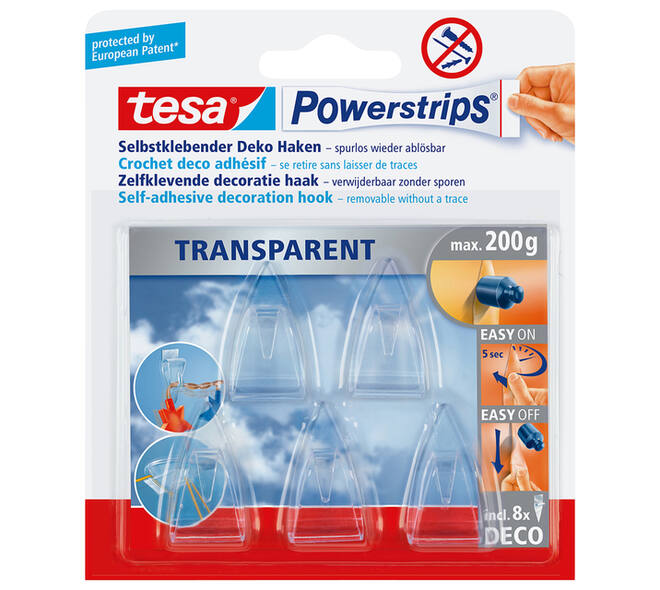 Haak tesa Powerstrips® Deco transparant zelfklevend 5 stuks