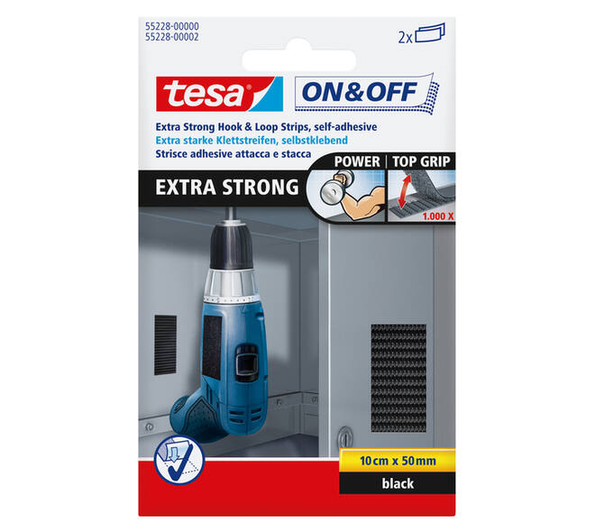 Klittenband tesa® On & Off extra sterk 50mmx10cm zwart