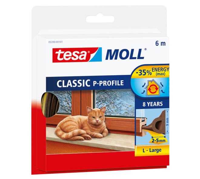 Tochtstrip Tesamoll® P-profiel rubber 6mx9mm bruin