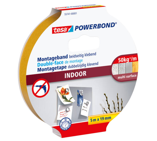 Montagetape tesa® Powerbond Indoor dubbelzijdig 5mx19mm wit