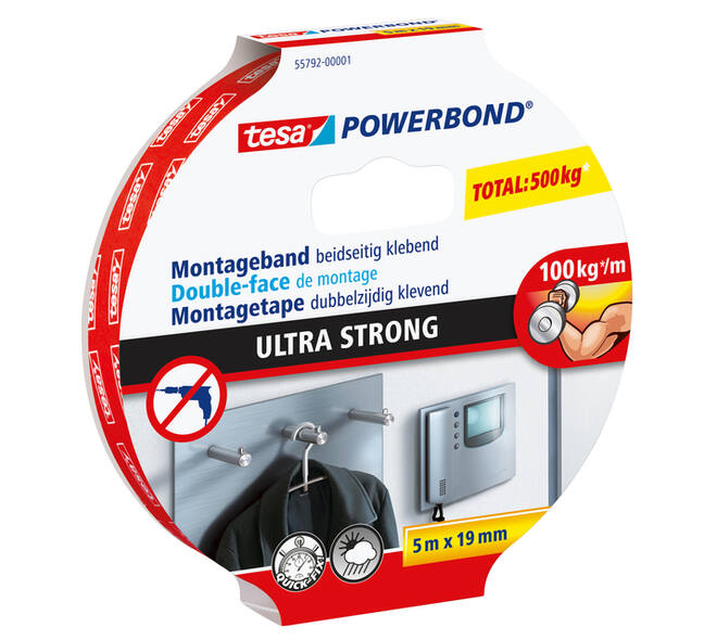 Montagetape tesa® Powerbond Ultra strong dubbelzijdig 5mx19mm wit