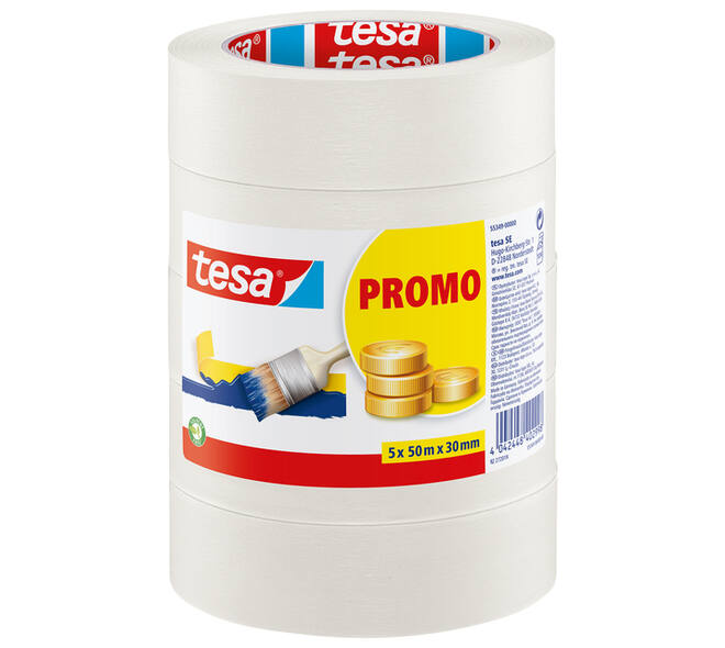 Afplaktape tesa® Economy 50mx30mm beige 5 rollen