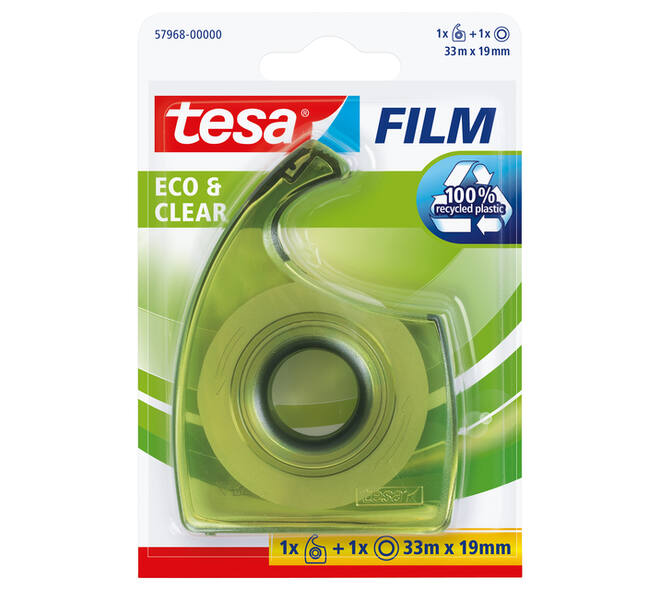 Plakband handdispenser tesafilm® Eco & Clear 33mx19mm transparant blister