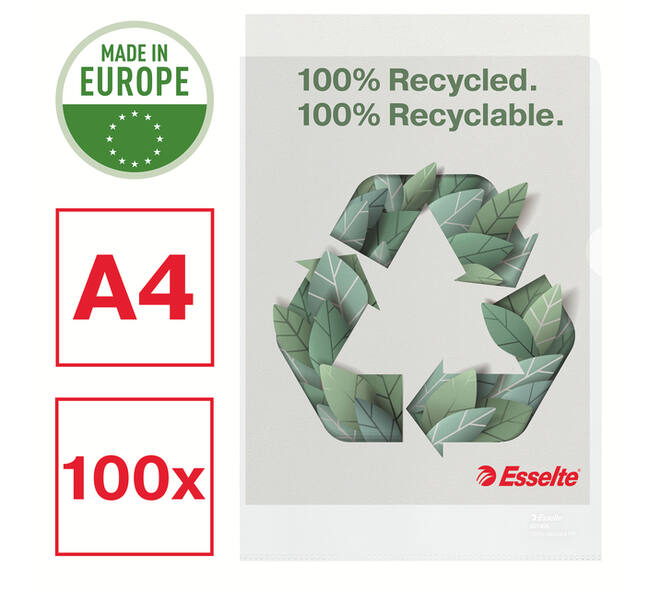 Insteekmap L-model Esselte A4 100% gerecycled 0.10mm transparant 100 stuks