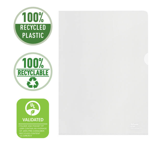 Insteekmap L-model Esselte A4 100% gerecycled 0.10mm transparant 100 stuks