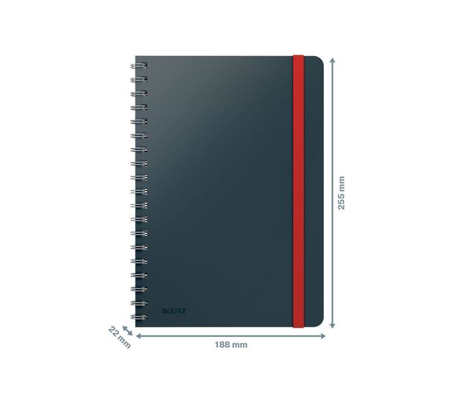 Notitieboek Leitz Cosy B5 160blz 100gr spiraal lijn grijs