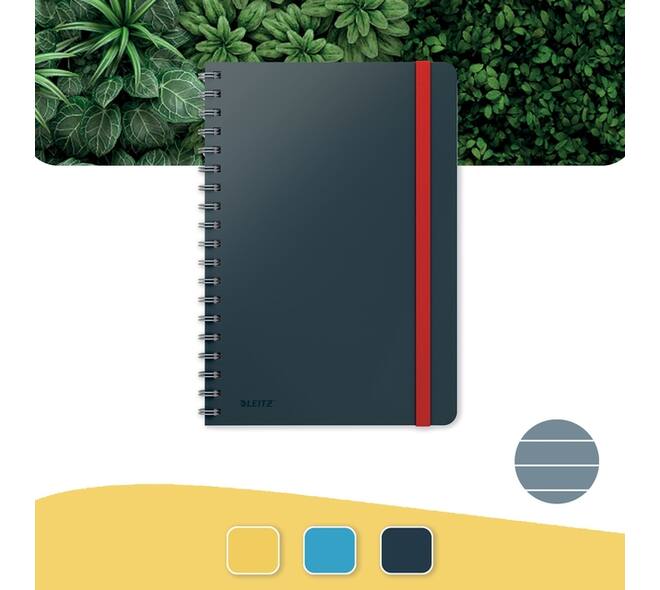 Notitieboek Leitz Cosy B5 160blz 100gr spiraal lijn grijs