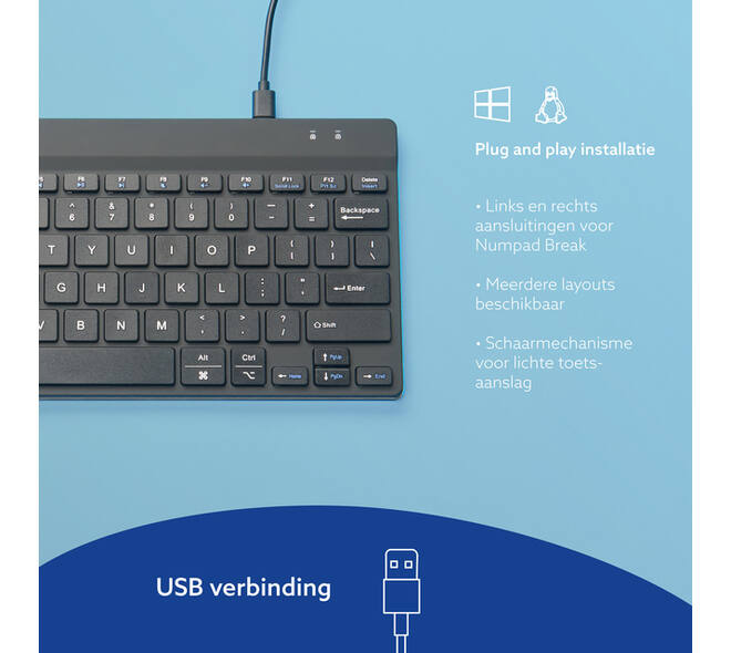 Toetsenbord R-Go Ergonomisch Compact Break QWERTY zwart