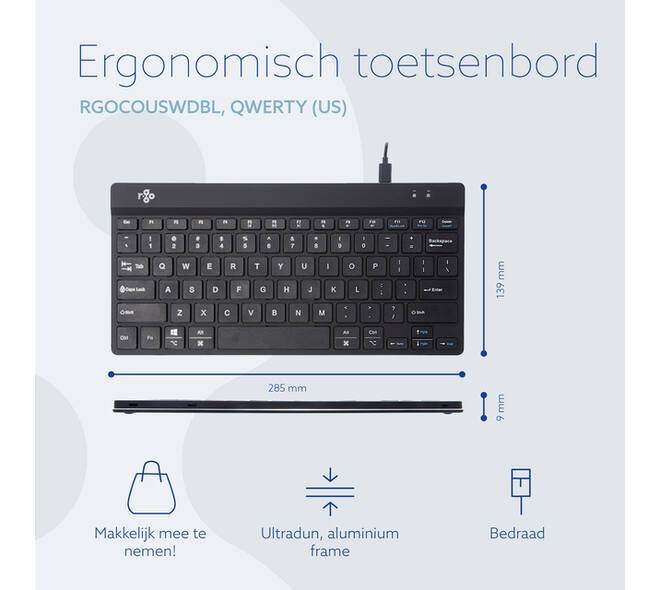 Toetsenbord R-Go Ergonomisch Compact Break QWERTY zwart